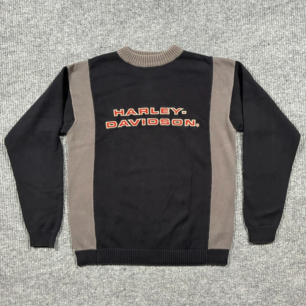 Harley Davidson‎ Sweater Mens M Black Knit Crewneck Logo Motorcycle Pullover
